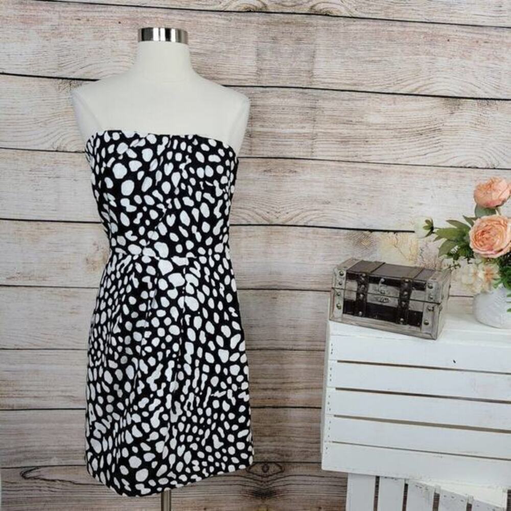 Laundry Shelli Segal Women's Strapless Ikat Polka Dot Mini Dress White/Black 4